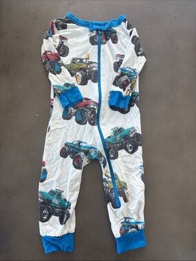 Hatley White Monster Truck One-Piece with Blue Trim 6-9 months in bamboo